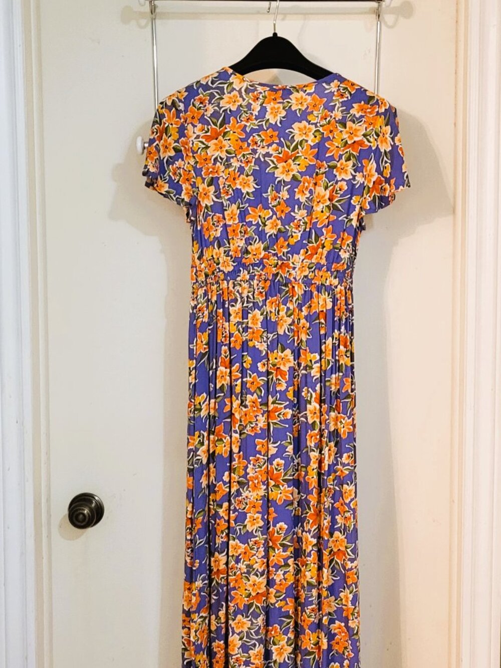 Patrons of Peace Maxi Sundress. Blue, Orange & white Floral. Size Small - Picture 8 of 16